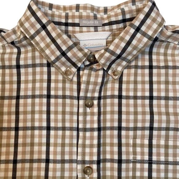 Columbia Gray Tan Plaid Short Sleeve Shirt Button Up Regular Fit Men Size Large - Picture 3 of 11